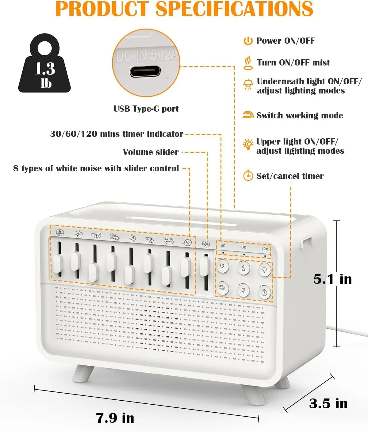 NightBlume 4 in 1 White Noise Humidifier